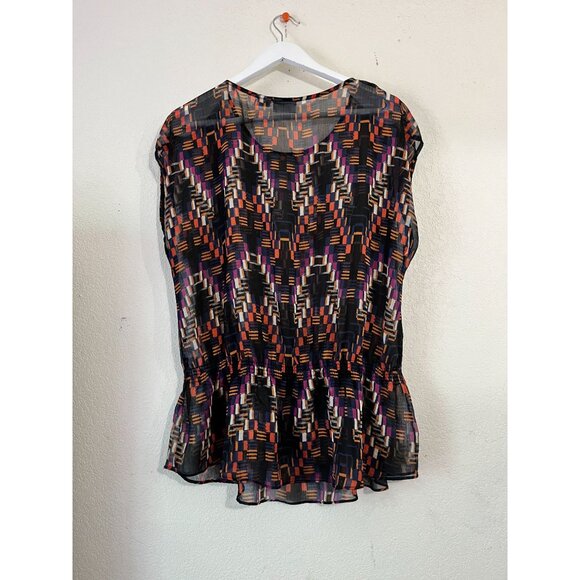 Liz Claiborne Wowmens Plus Size 1X Sheer Printed Peplum Blouse Top Lightweight - Picture 4 of 9